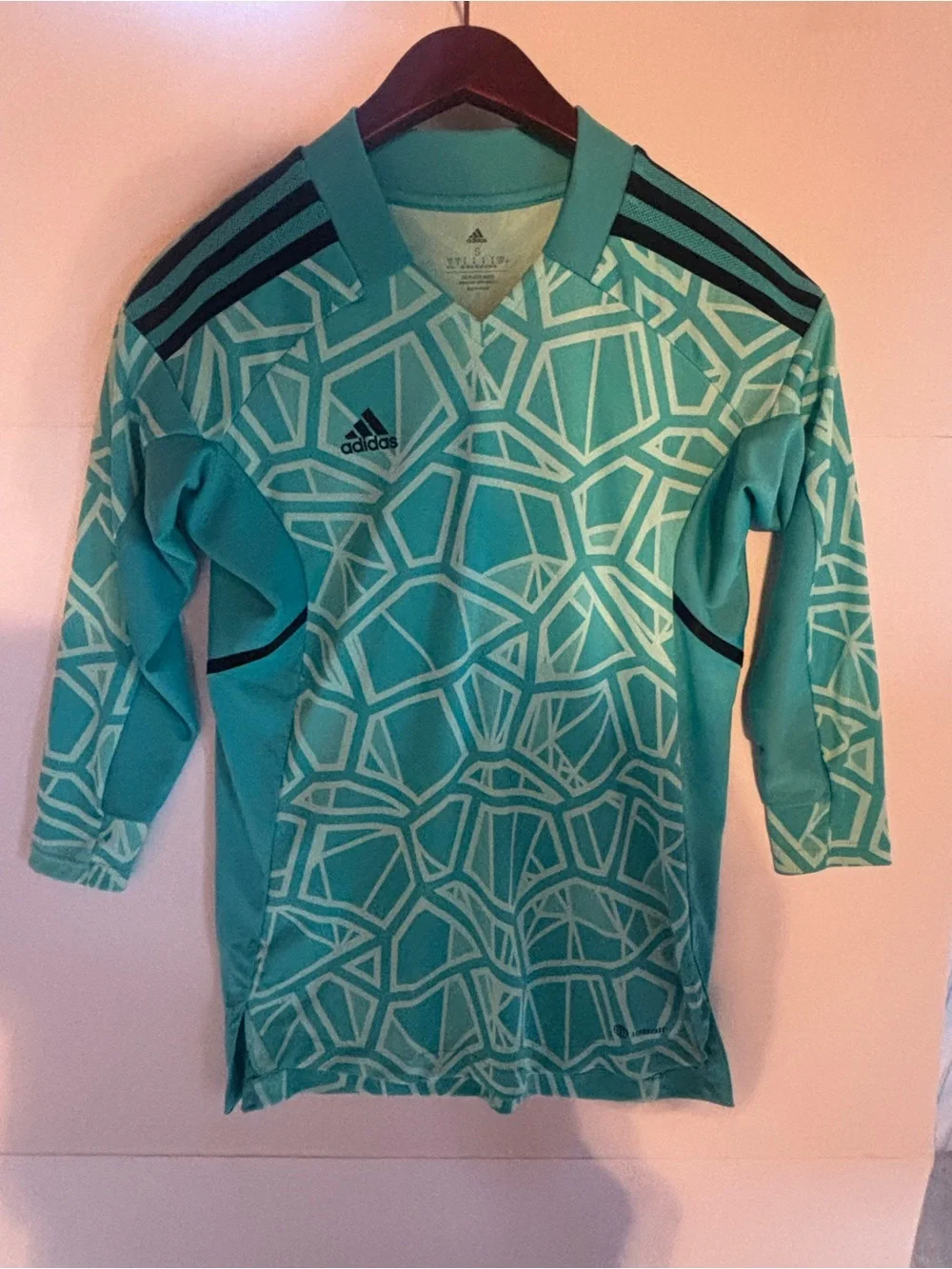 adidas Teal Patterned Keeper Jersey, size small